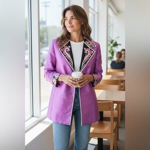 Bob Mackie 100% Silk Jacket Wearable Art Women’s Embroidery Blazer Size Large.